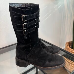 AQUATALIA BY Marvin K Black Suede Weatherproof Buckle mid calf boots 9.5